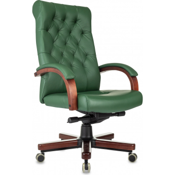 Кресло руководителя БЮРОКРАТ T-9928 WALNUT зеленый кожа